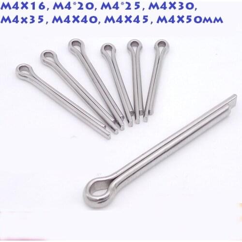 50Pcs/Lot 304 Stainless steel M4X16,M4*20,M4*25,M4X30, M4x35mm,M4X40,M4X45,M4X50mm split Cotter Pin tightening nuts groove bolts