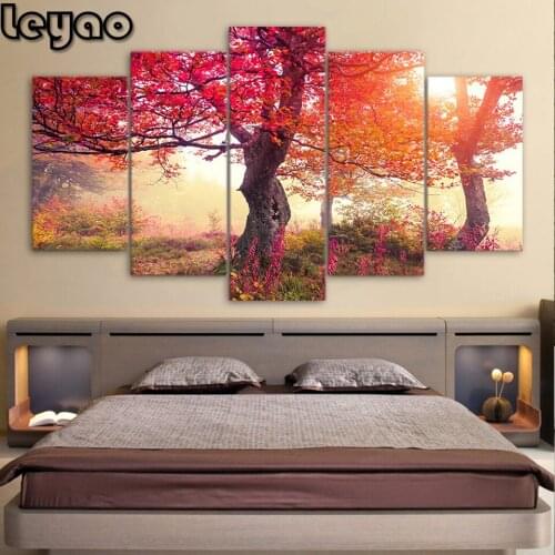 Full Square Drill DIY 5 Pieces Seasons Autumn Trees e 5d Diamond Embroidery Sale Pictures Mosaic Bedside Background Decor
