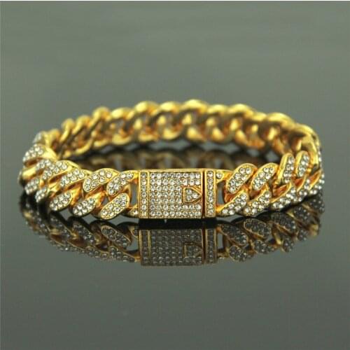 Hip Hop Full Rhinestone Iced Out Bling Cuban Chain Bracelet For Men Women jewelry Dropshipping