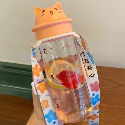 Water bottle, cute cartoon cat, creative shape, large capacity, portable, suitable for outdoor sports, transparent plastic cup