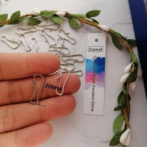 Camal 100pcs 20mm Chrome Metal Hook w/crook Crystal Chandelier Connector Pin Hanging Pendant Metal Buckle Garden Suncatcher Part