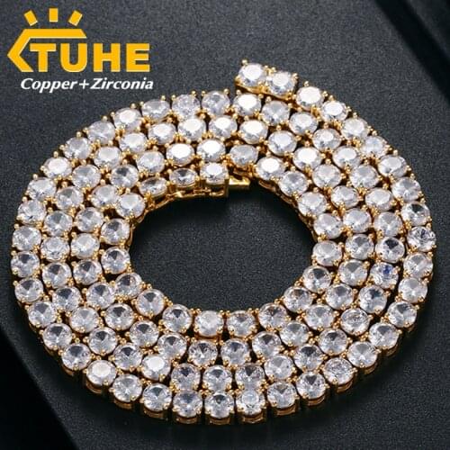 4mm 5mm Spring Buckle Copper Iced Out Cubic Zirconia 1 Row Tennis Chain Necklace Gold Silver Color Wholesale Drop Shipping