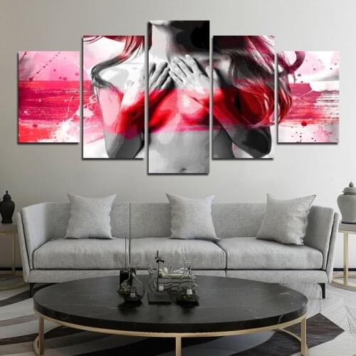 Hd Modern Waterproof Ink Canvas Painting Art Wall Poster Sexy Woman Color Home Decor Bedroom Mural Five Pieces Set Without Frame