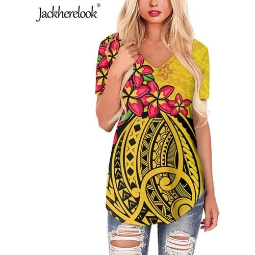 Jackherelook Summer Casual Blouses Vintage Polynesian Tattoo Hibiscus Print Tops Short Sleeve Shirts Large Size Blusas Feminin