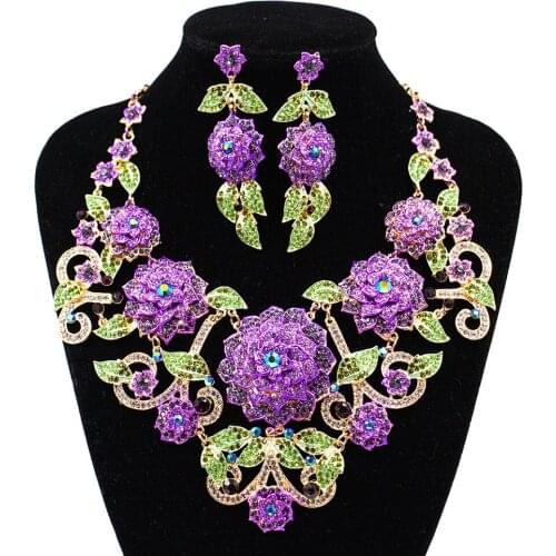 Sakuralov African Jewelry Set Corsage Stained Glass Rhinestone Oversized Bridal Set Fashion Female Strap Wedding Banquet