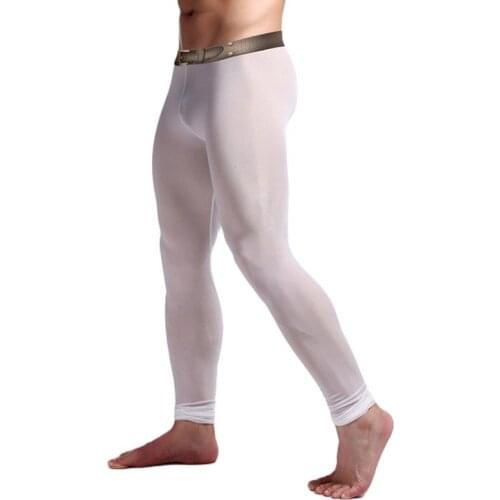 Ice Silk Mens Legging Homme Sleepwear Long Johns See Through Ultra-Thin Men Sexy Underwear Bottom Trousers Home Lounge Man Pants