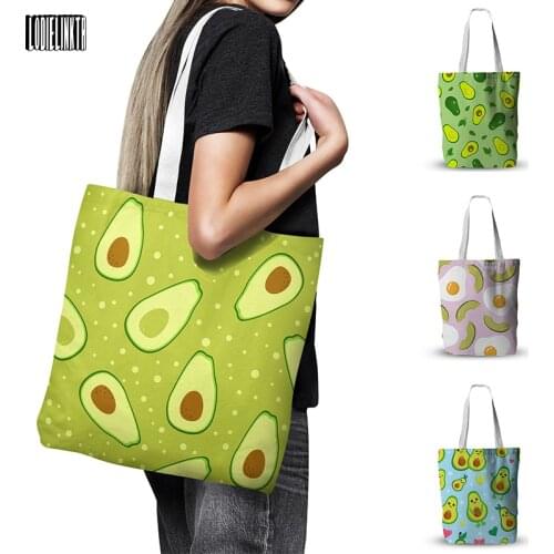 3D Printing Fashion Female Canvas Tote Bag Reusable ECO Shopping Bag Green Fruit Avocado Poached Egg Girl Handbag Shoulder Bag