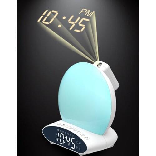Music Alarm Clock Colorful LED Atmosphere Projection Lamp Desk Table Led FM Radio Clock With Time Projection For Home Room Decor
