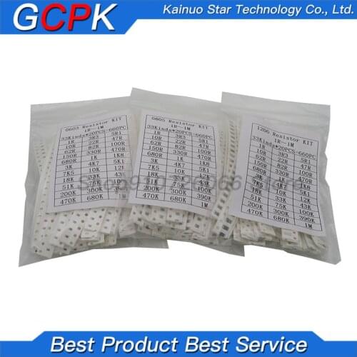 0603 0805 1206 SMD Resistor Kit Assorted Kit 1ohm-1M ohm 1% 33valuesX 20pcs=660pcs Sample Kit
