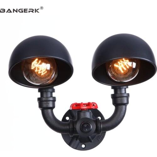 Industrial Edison Wall Sconce Loft Decor Vintage Double Water Pipe Wall Light Switch Black Iron LED Wall Lamp Home Lighting