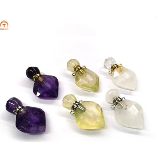 Natural Gems Perfume Peach Heart Bottle Pendant Essential Oil Diffuser Citrine Clear Quartz Amethyst Jewelry For Necklace Making