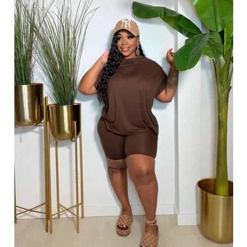 Solid Color Casual Home Wear Tracksuit Two Piece Outfits For Women Biker Shorts Loose Short Sleeve T-Shirt Top Summer Streetwear