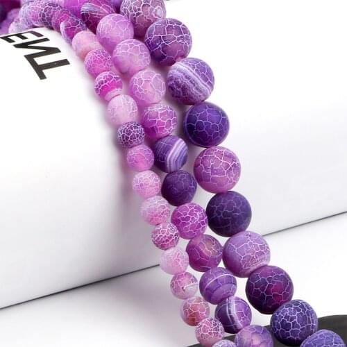 Wholesale Natural Stone Purple Matte Cracked Onyx Round Loose Bead 10/8/6mm For Jewelry Making Necklace DIY Bracelet Accessories