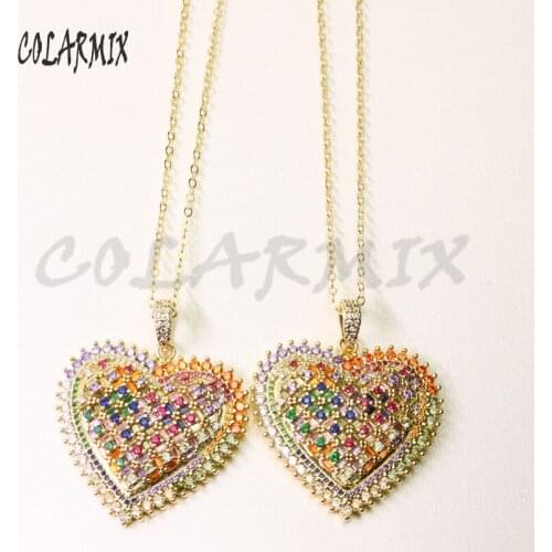 3Pcs Rainbow color pendant necklace zircon heart pendant necklace gift for lady mix color jewelry necklace
