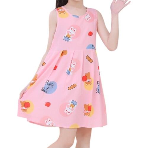 Toddler Kids Casual Dress Baby Girls Sleeveless Lovely Cartoon Print Sleeveless Tank Dress Cute Princess Dresses Bebes Vestidos
