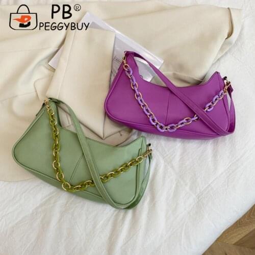 Girls Brief Womens Casual Messenger Bags Women Solid Color PU Leather Underarm Bag Vintage Ladies Chain Shoulder Bags
