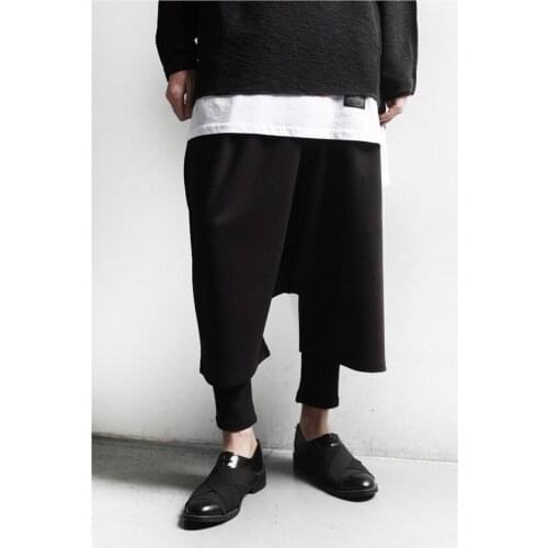 Mr. self made 21 spring and summer low crotch straight tube Capris, wide leg cross pants, hide meat, show thin casual pants fash