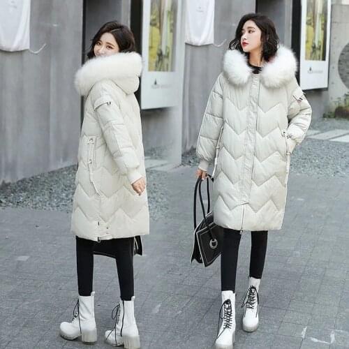 Winter Thicken Warm Down Cotton Long Coat Korean Fashion Fur Collar Hooded Loose Overcoat High Quality Women Padded Parka Jacket