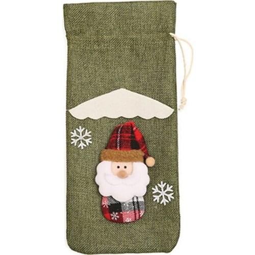 Christmas Decoration Linen Santa Claus Doll Red Wine Bottle Holder Wine Bag Holiday Hotel Decoration Table Dressing