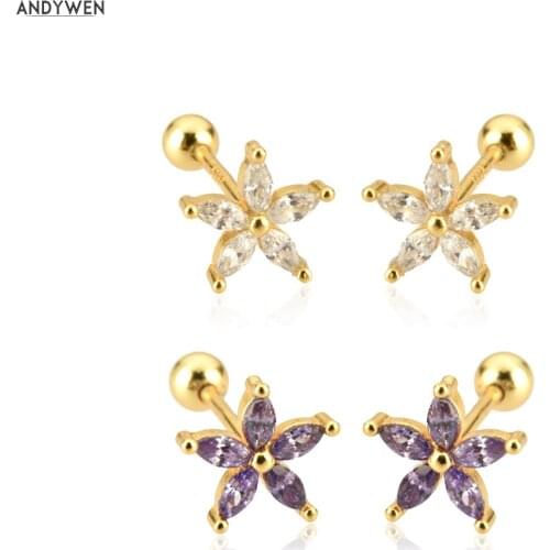 ANDYWEN 925 Sterling Silver 2021 Five Zircon Stud Earring Piercing Clear Fashion Fine Jewelry Tiny Luxury Clips Pendiente