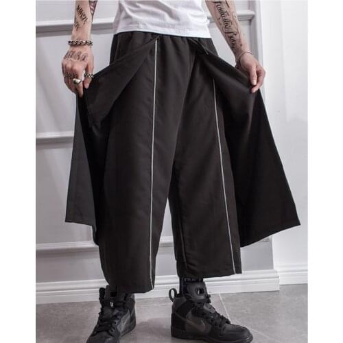 Summer dark Yamamoto style personalized splicing youth mens loose straight casual pants hairstylist skirt Pant