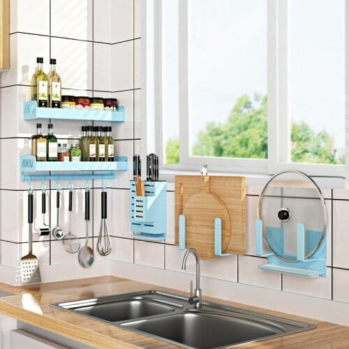 Blue Aluminum Alloy Wall Mounted Kitchen Storage Rack Dish Drainer Plate Drying Pot Cover Cutlery Holder Pantry Oragnizer