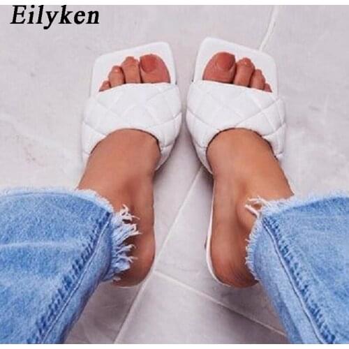 Eilyken 2021 New Design Women slippers Elegant Square Toe Thin High Heels 9CM Slippers Summer Outdoor Beach Slides Shoes