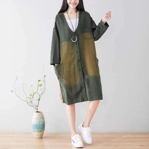 Spring new arrival vintage splicing mid-length coat loose plus size literary windbreaker V-neck cardigan multicolor fashion coat