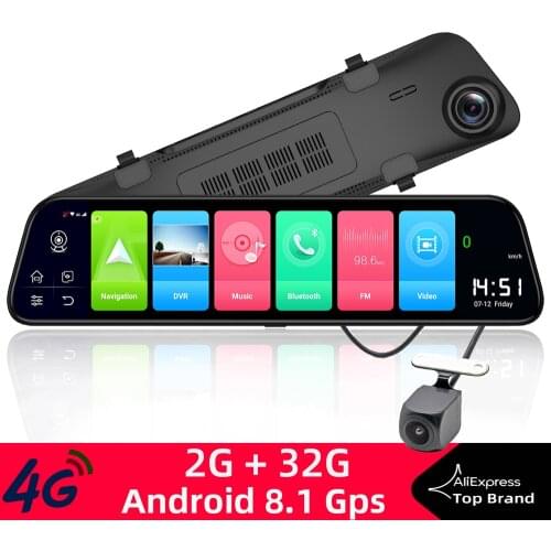 12" Android 8.1 10 In 1 Dash Camera 2GB+32GB Adas Car DVR Mirror 4G WiFi GPS Bluetooth Night Vision Full HD 1080P Video Recorder