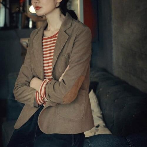 2020 Spring Autumn Arts Style Women Long Sleeve Casual Blazer Femme Coat Cotton Corduroy Double Pocket Vintage Blazers M283
