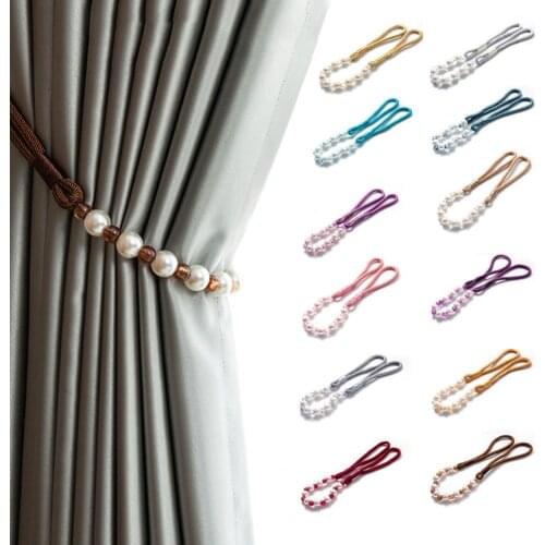 1pc Magnetic Curtain Tiebacks Punch Free Beaded Pearl curtain holder Strap Tieback Decorative Curtain Tiebacks Holder Rope