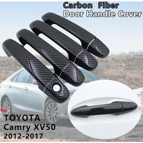 4 PCS Carbon Fiber Door Handle Cover Catch Trim Car Cap Stickers Accessories for Toyota Camry XV50 2012 2013 2014 2015 2016 2017