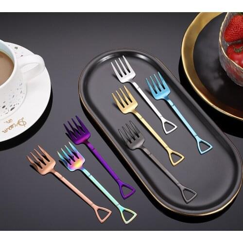 4PCS Shovel Fork Spoon Set 304 Stainless Steel Dessert Fork Fruit Pick Kids Tableware Party Gift Cooking Accessories