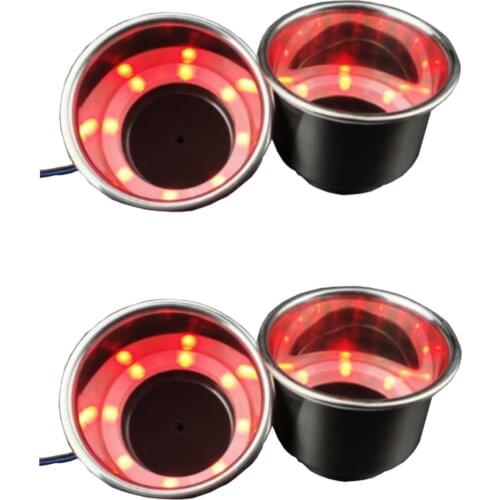 4 Pcs Stainless Steel Cup Drink Holder Red LED Built-in For Marine Boat Truck RV