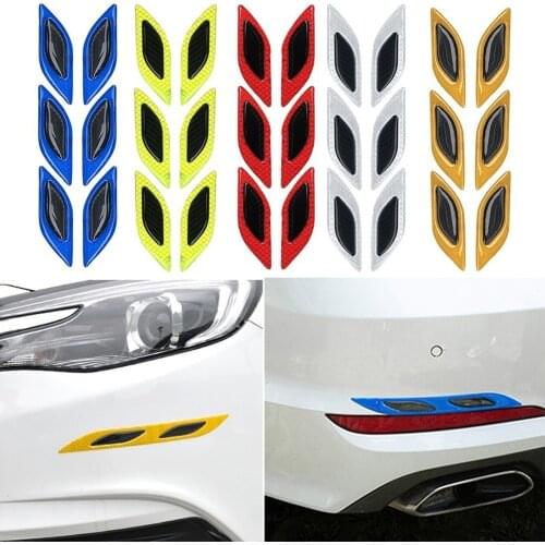 6PCS/Set Car Stickers Front Rear Bumper Protector Reflective Strips Carbon Fiber Color Anti-Collision Stickers for Car Truck