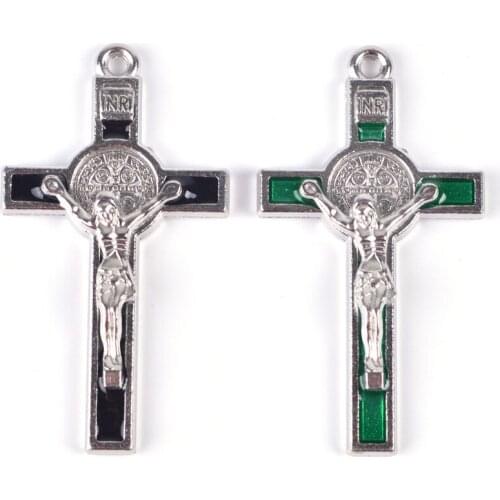 Large Black Green St Benedict Crucifix Pendant 53*29 mm