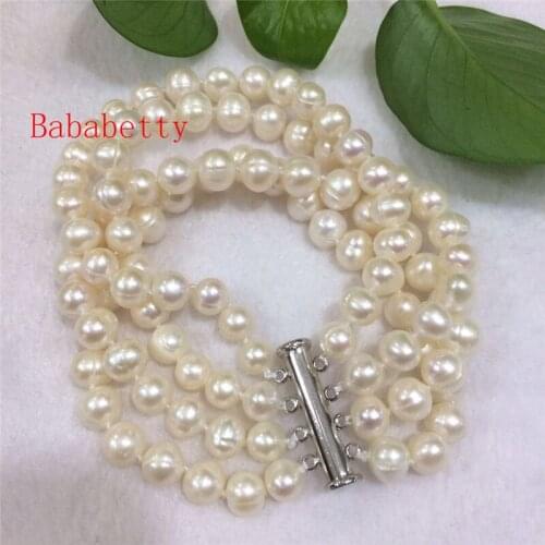 New Fashion contracted natural breeding freshwater pearl suborbicular 8-9 mm 4rows white color bracelet 8inches