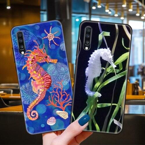 Phone Case For Samsung Galaxy A70 A71 A51 A50 A40 A30 A10 A20 E S Black Cover Etui Art Back Tpu Marine Life Ocean Hippocampus