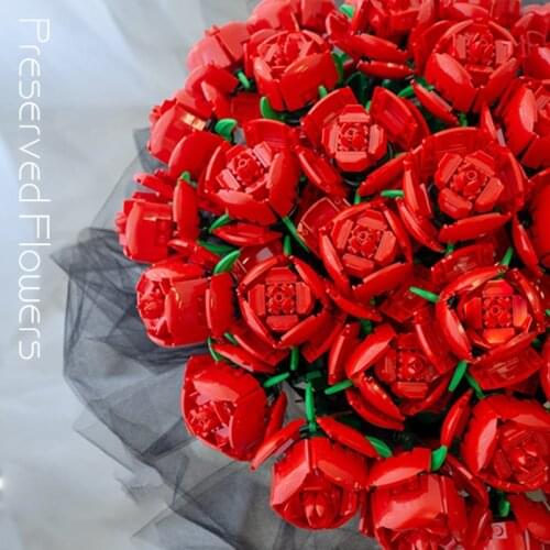 Flower Blocks DIY for Girl MOC Valentines Day Home Decor Bouquet Rose Flower Building Brocks Home Furnishings Bricks Assembling