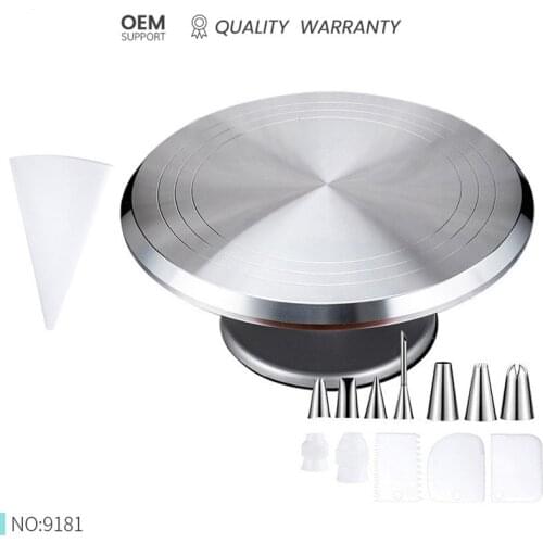 12 in Alloy Cake Decorative Turntable 15pcs Set 304 Stainless Steel Decorating Nozzle Set Rotating Cake Turntable kitchen tools