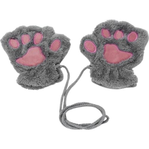 Women Cute Cat Claw Paw Plush Mittens Winter Warm Fingerless Thick Gloves Soft Bear Claw Half Finger Gloves Cat Claw Mittens