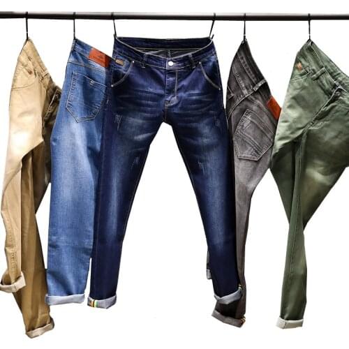 White Jeans Mens Cotton Cowboy Trousers Fashion Business Leisure Slim Elastic Cleaning Male Denim pants 28-40