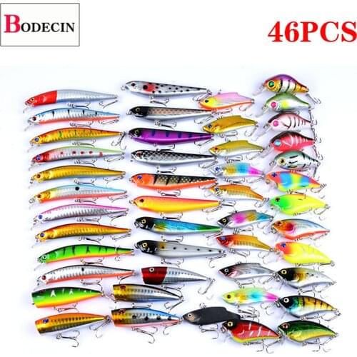 46PCS Artificial/Fake Bait For Fishing Lure Set Minnow/Popper/VIB/Hard Lures Crankbait Wobblers For Pike/Trolling Swimbait Sea