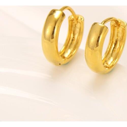 Classic womens Heavy 9 k THAI BAHT G/F Yellow Solid Fine Gold Huggies Hoop Earrings BEAUTY