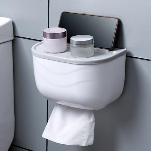 Wall Mount Punch-free PP Bathroom Lavatory Tissue Holder Paper Towel Holder Rolling No Drilling Toilet Paper Holder Dispenser