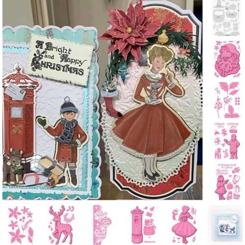 2021New Christmas Die Deer Boy Bear Flower Cutting Dies Scrapbook Diary Decoration Embossing Template DIY Greeting Card Handmade