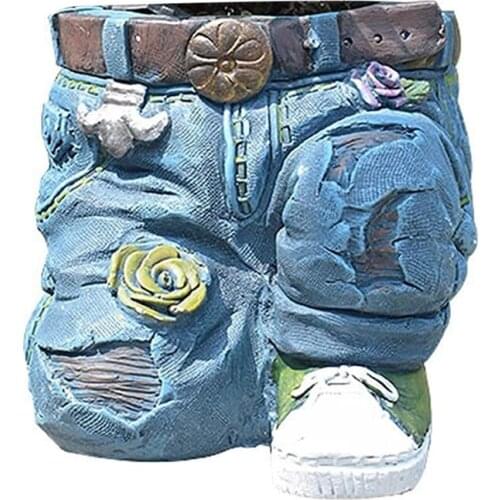 New Denim Clothes Pants Resin Flower Pots Creative Jeans Planter Garden Decoration Creative Jeans Shape Resin DIY