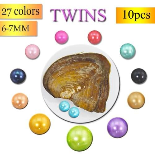 Wholesale 10pcs AAA Round Twin Akoya Pearls in Oyster Pearl Party Gift Mussel with 6-7MM Double Pearls Free Shipping FP353