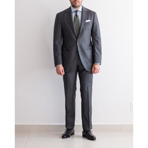 Jacket+Pants) Classic Business One Button Male Suit Grey Notch Lapel Tuxedo Wedding Man Blazer 2 Piece Custom Made0