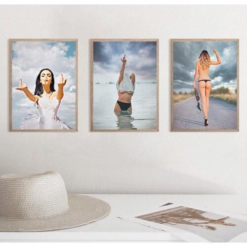 Sexy Middle Finger Feminist Canvas Print Minimalist Wall Art Picture Painting Swearing Gift Vintage Poster Girls Room Home Decor